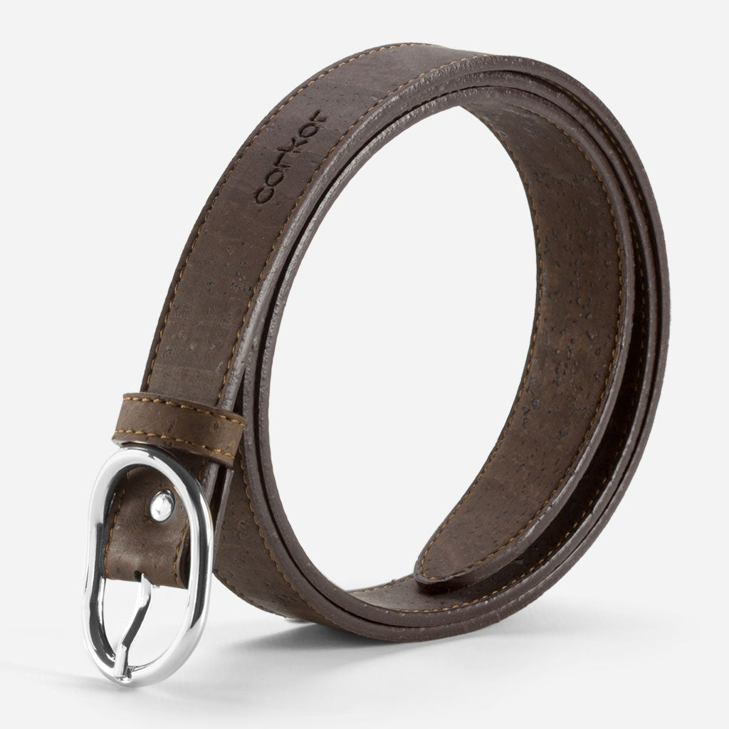 Cork Vegan Women's Belt 25mm Corkor Dark Brown - I Am The Animal