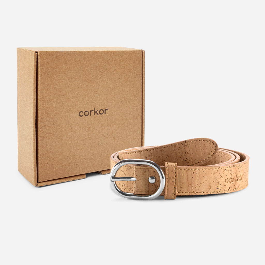 Cork Vegan Women's Belt 25mm Corkor Light Brown - I Am The Animal
