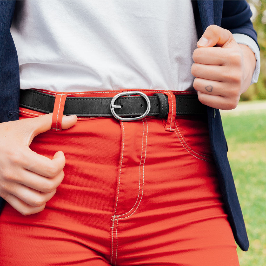Cork Vegan Women's Belt 25mm Corkor Black - I Am The Animal