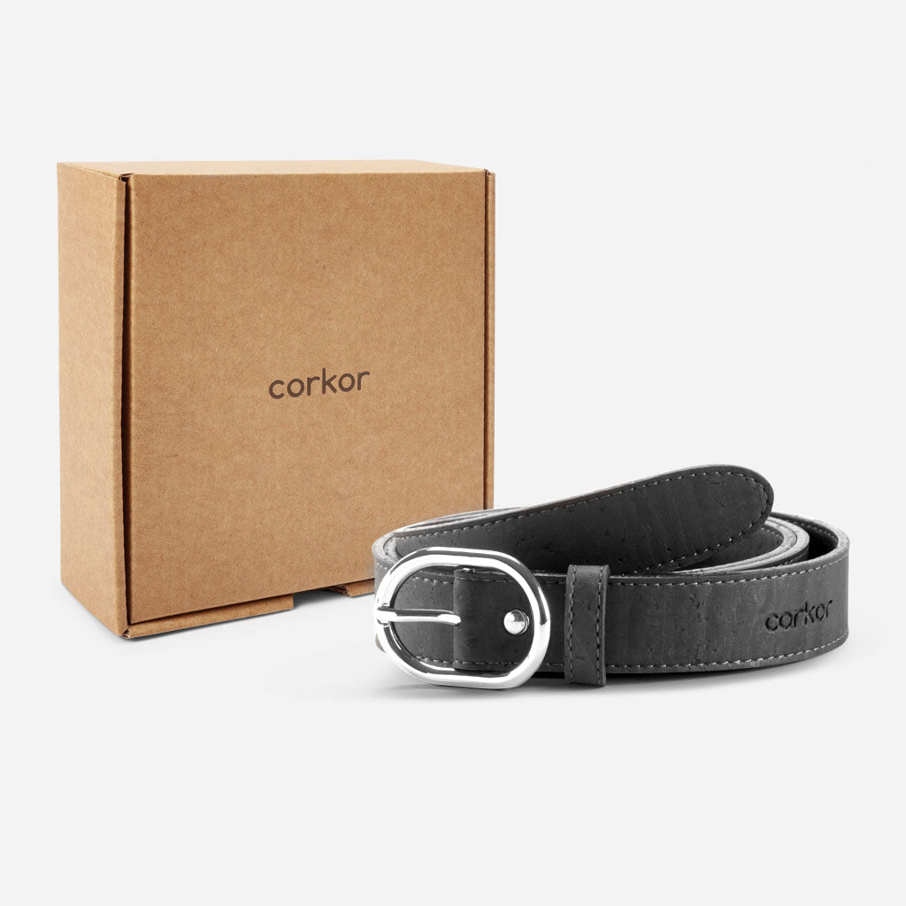 Cork Vegan Women's Belt 25mm Corkor Black - I Am The Animal