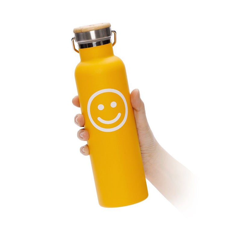 Stainless Steel Water Bottle Yellow Smiley 600ml - I Am The Animal