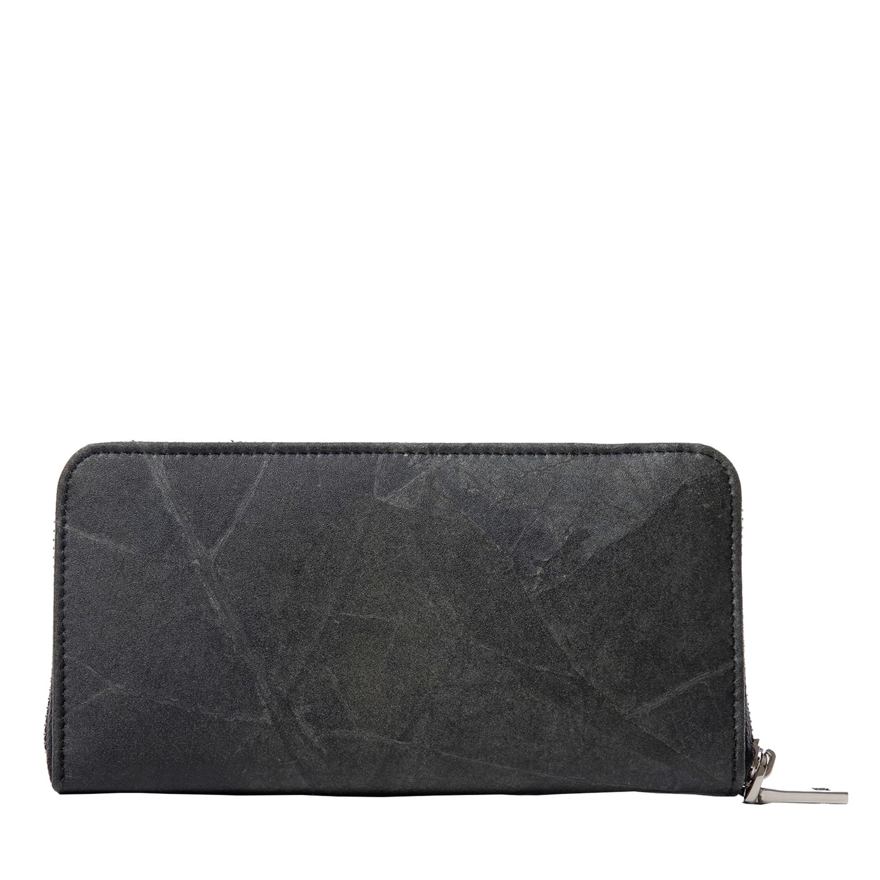Vegan Leaf Leather Zip Wallet Thamon Black - I Am The Animal