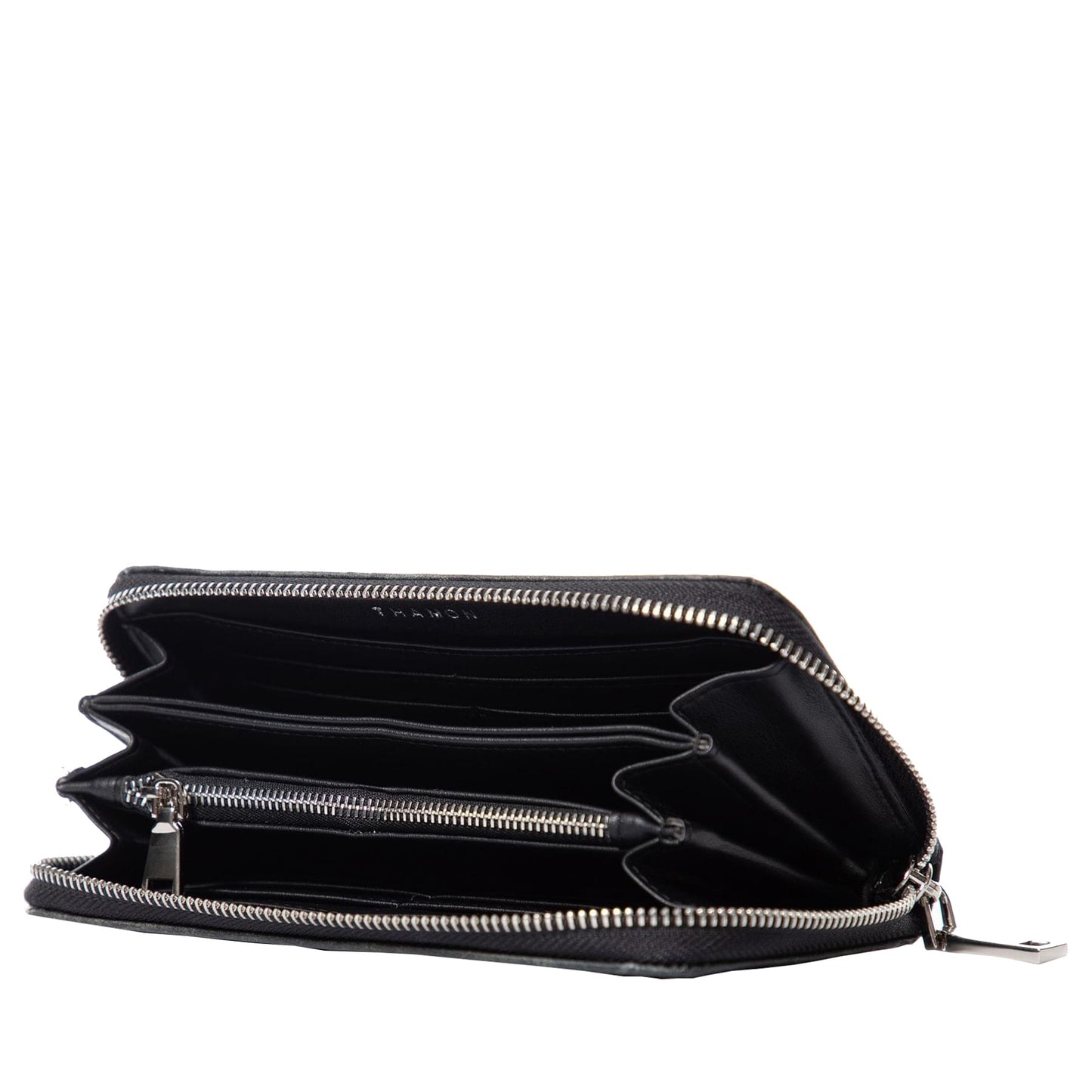 Vegan Leaf Leather Zip Wallet Thamon Black - I Am The Animal