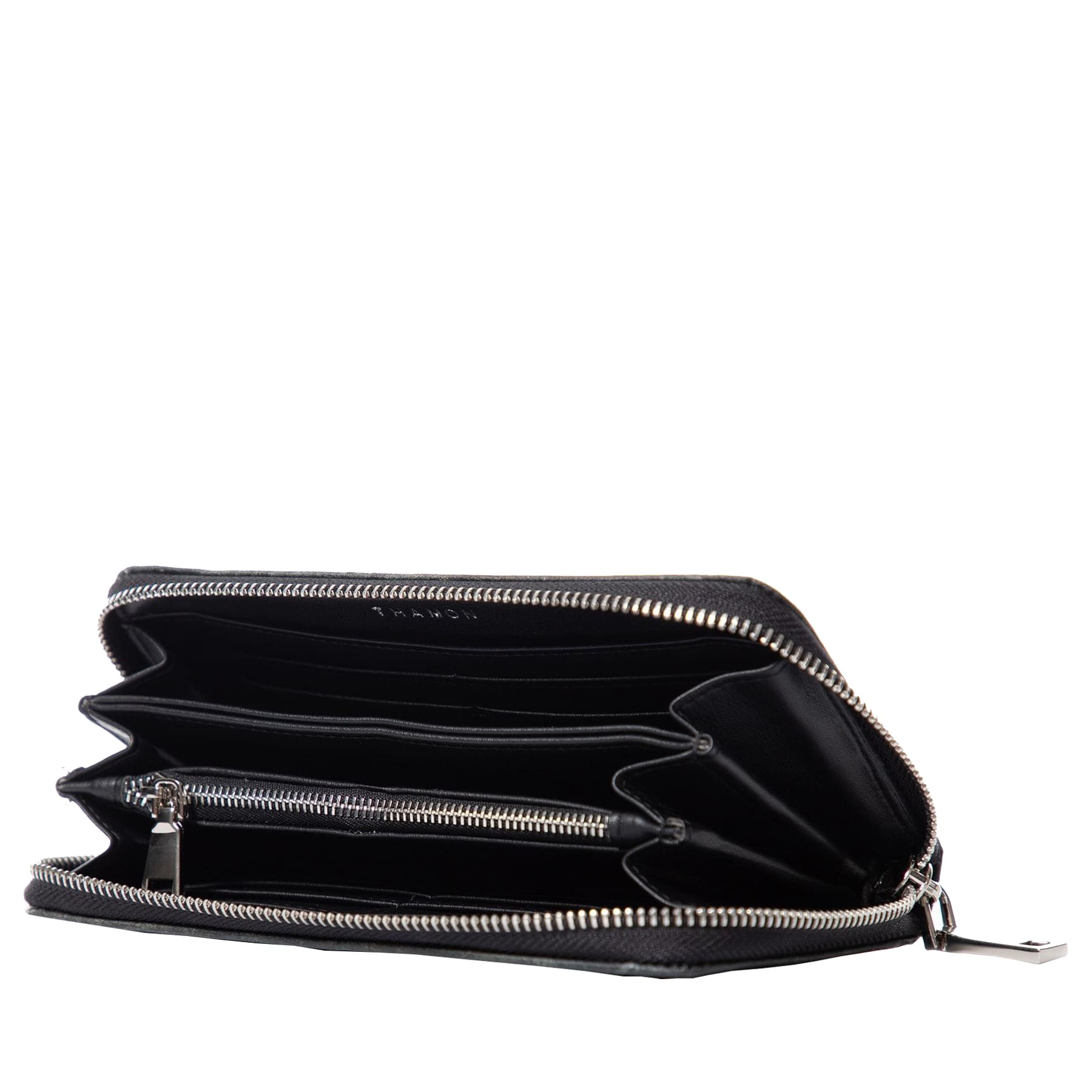Vegan Leaf Leather Zip Wallet Thamon Black - I Am The Animal