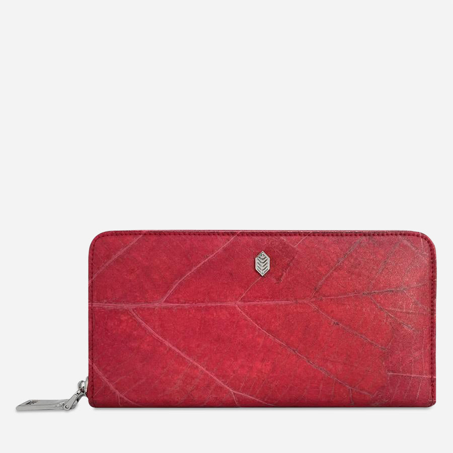 Vegan Leaf Leather Zip Wallet Thamon Red