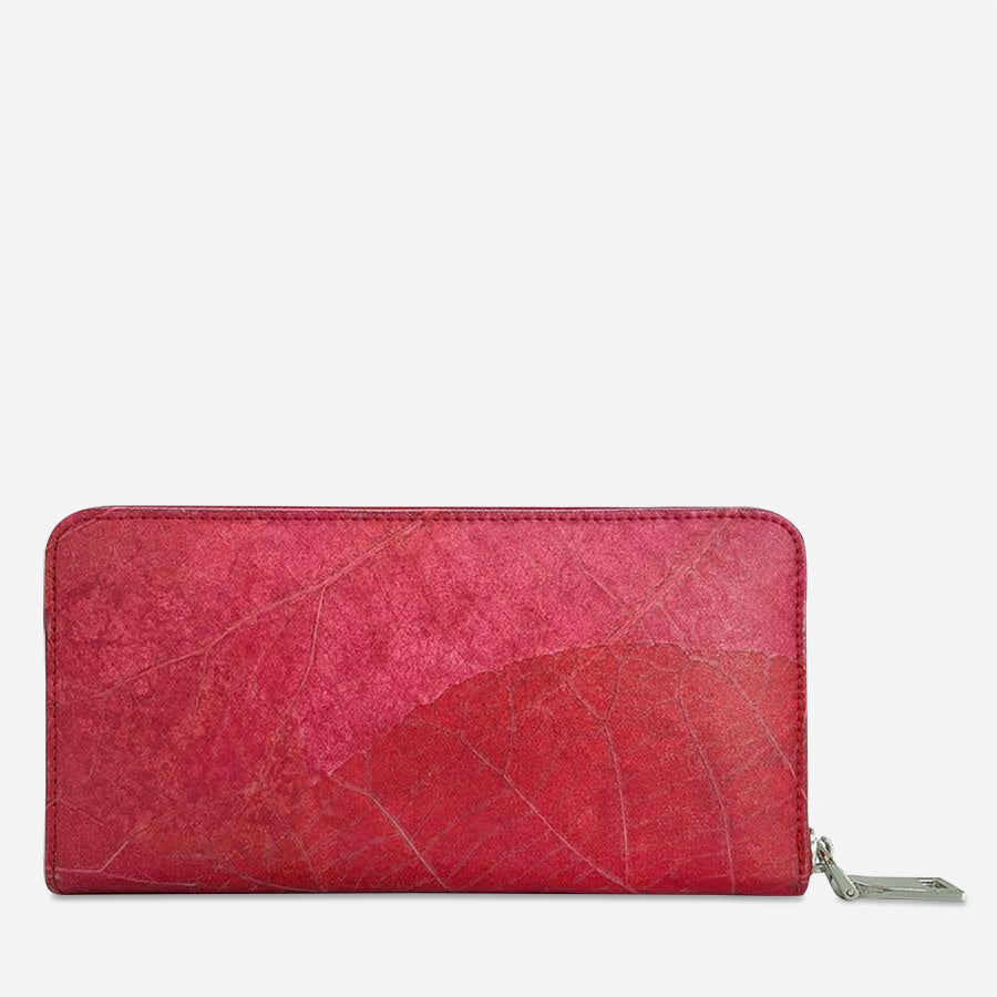Vegan Leaf Leather Zip Wallet Thamon Red