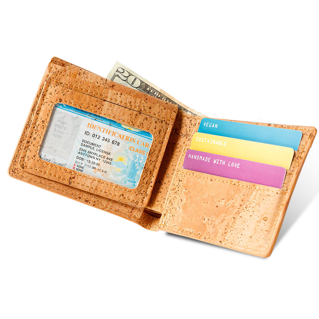 Cork Vegan Passcase Wallet Corkor Light Brown - I Am The Animal