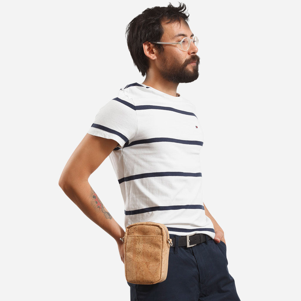 Cork Vegan Crossbody Pouch Bag Vertical Corkor Light Brown - I Am The Animal
