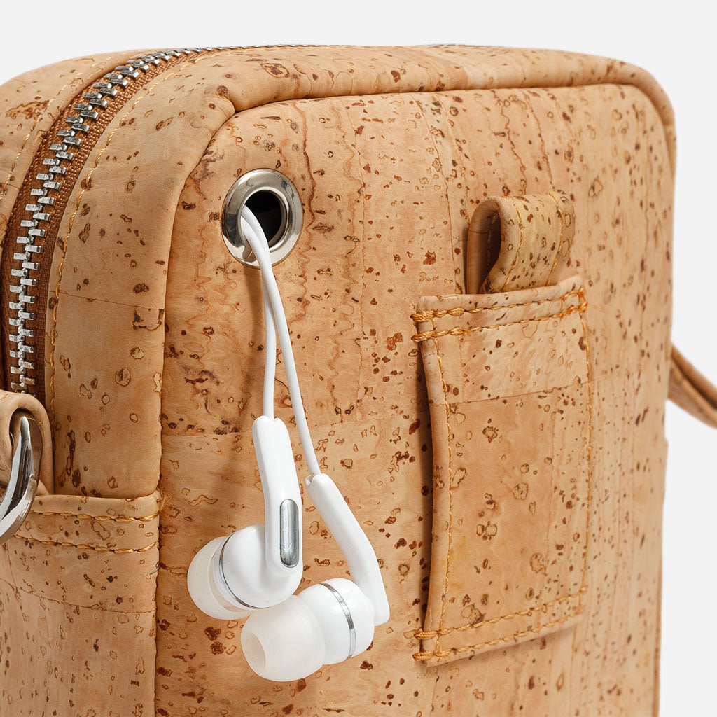 Cork Vegan Crossbody Pouch Bag Vertical Corkor Light Brown - I Am The Animal