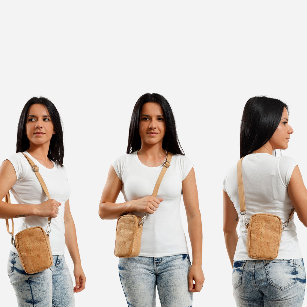 Cork Vegan Crossbody Pouch Bag Vertical Corkor Light Brown - I Am The Animal