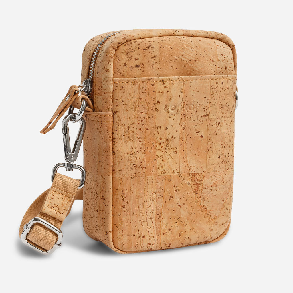 Cork Vegan Crossbody Pouch Bag Vertical Corkor Light Brown - I Am The Animal