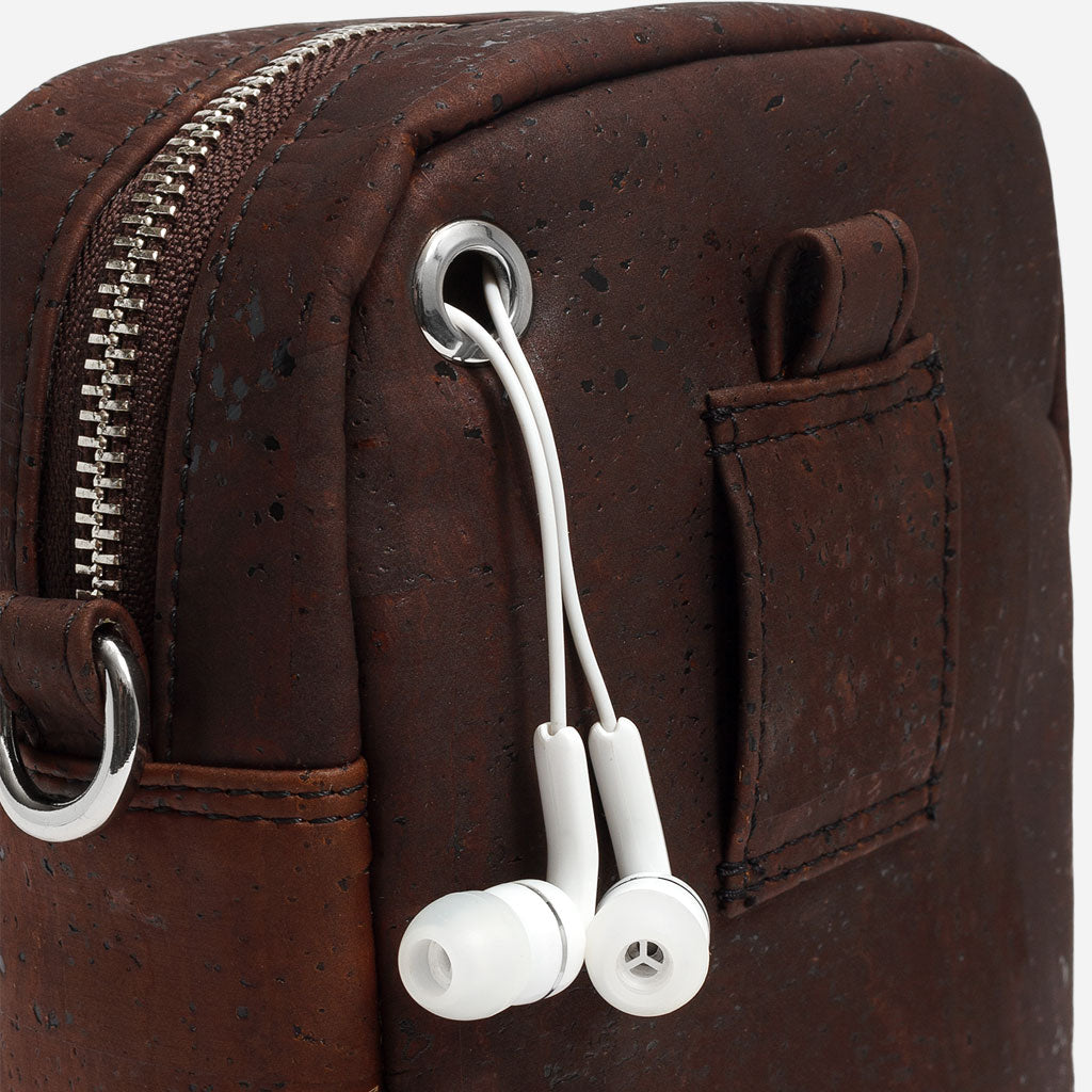 Cork Vegan Crossbody Pouch Bag Vertical Corkor Dark Brown - I Am The Animal