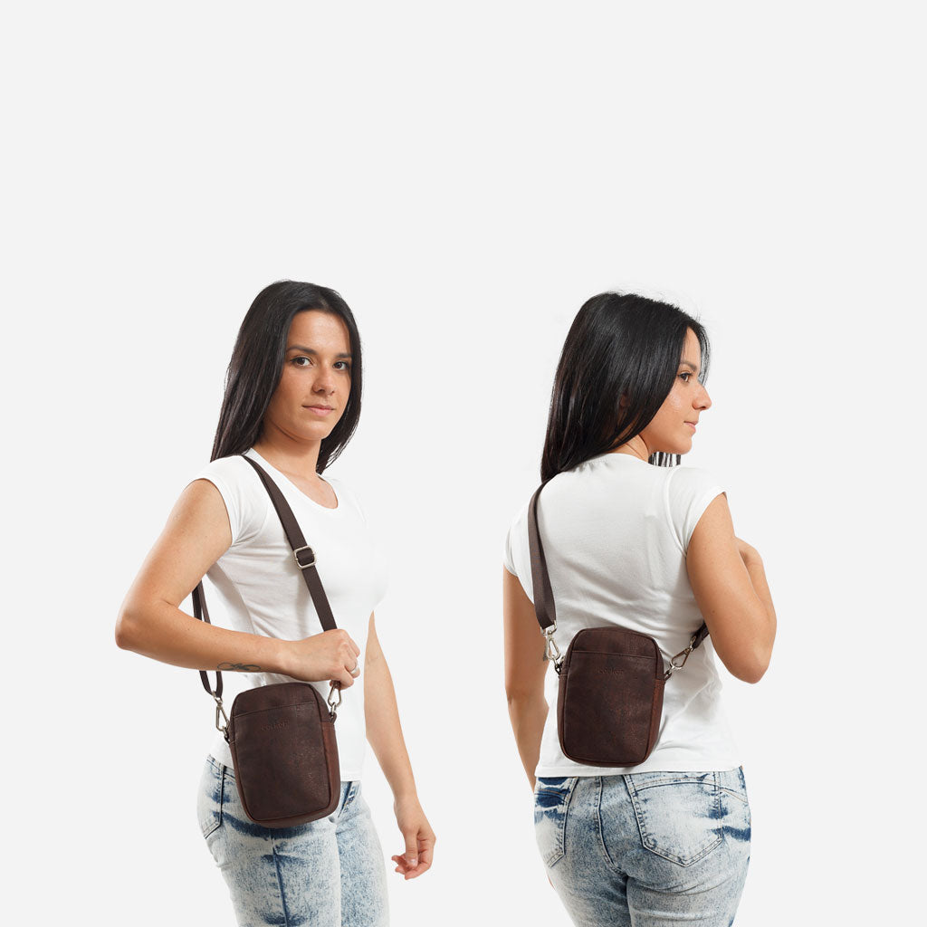 Cork Vegan Crossbody Pouch Bag Vertical Corkor Dark Brown - I Am The Animal