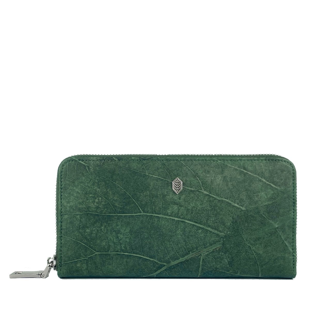 Vegan Leaf Leather Zip Wallet Thamon Green - I Am The Animal