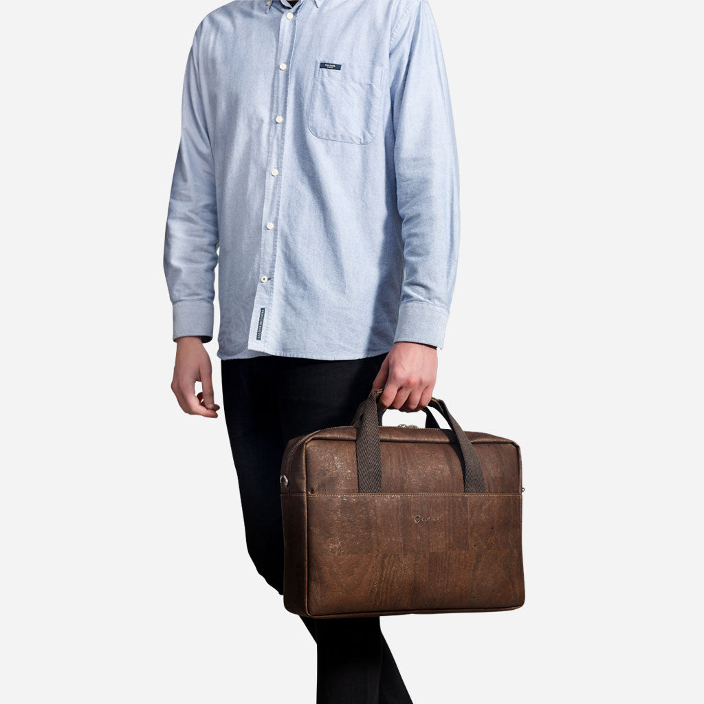 Cork Vegan Laptop Briefcase Bag Corkor Dark Brown