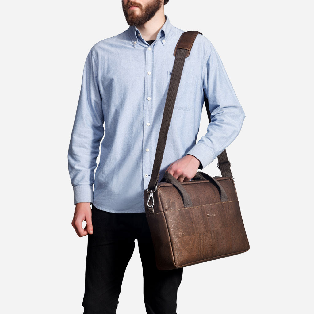 Cork Vegan Laptop Briefcase Bag Corkor Dark Brown