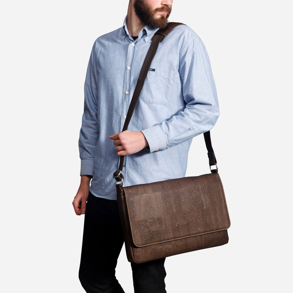 Cork Vegan Laptop Messenger Bag Corkor Dark Brown - I Am The Animal