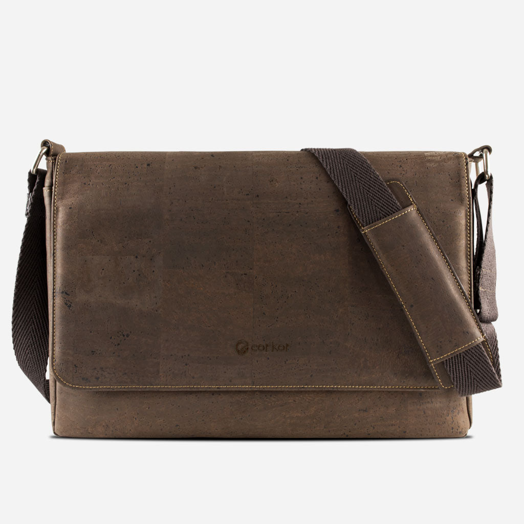 Cork Vegan Laptop Messenger Bag Corkor Dark Brown - I Am The Animal