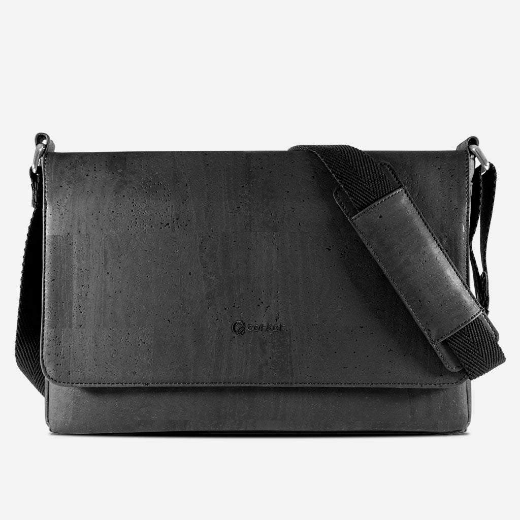 Cork Vegan Laptop Messenger Bag Corkor Black - I Am The Animal