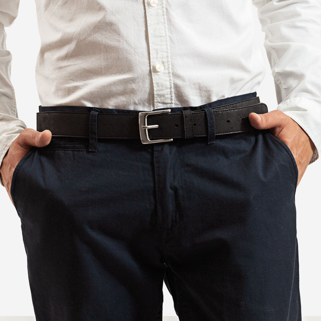 Cork Vegan Men's Belt 35mm Corkor Black - I Am The Animal