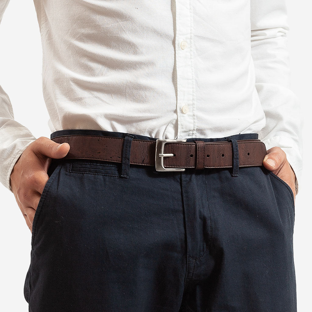 Cork Vegan Men's Belt 35mm Corkor Dark Brown - I Am The Animal