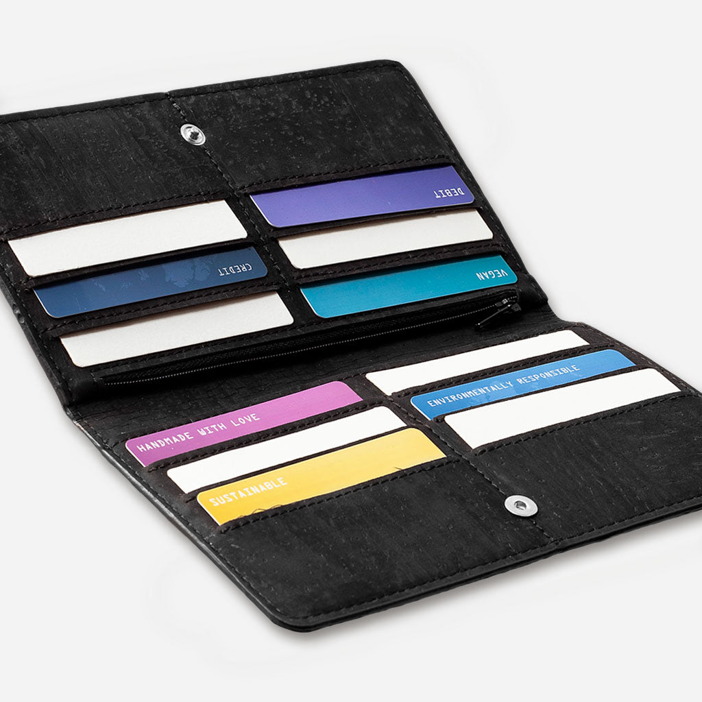 Cork Vegan Slim Wallet Women's Corkor Black - I Am The Animal
