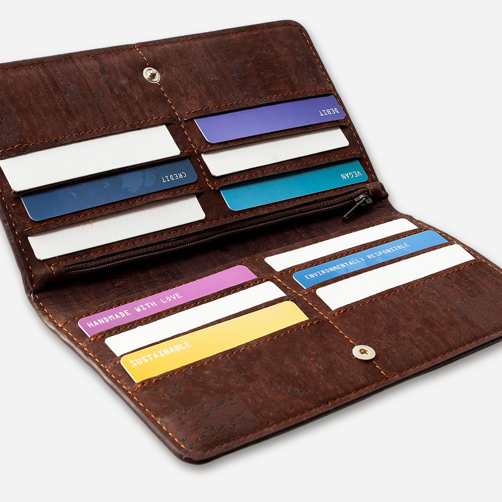 Cork Vegan Slim Wallet Women's Corkor Dark Brown - I Am The Animal