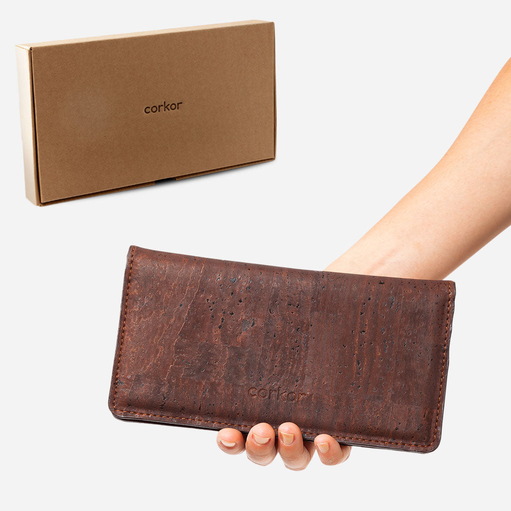 Cork Vegan Slim Wallet Women's Corkor Dark Brown - I Am The Animal
